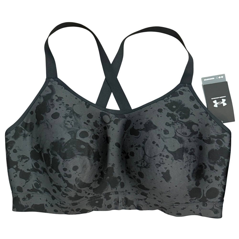 Under Armour Womens 3X Continuum Mid Print Sports Bra Black Fitted UA Activewear